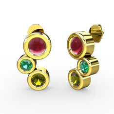 Vinda Küpe - Peridot, kök yakut ve yeşil kuvars 14 ayar altın küpe #1oexexq