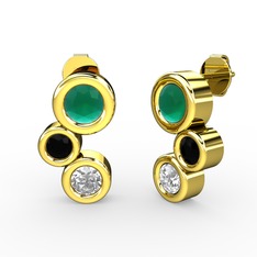 Vinda Küpe - Swarovski, kök zümrüt ve siyah zirkon 8 ayar altın küpe #1ofj6po