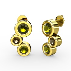 Peridot ve dumanlı kuvars 925 ayar altın kaplama gümüş küpe