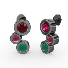 Vinda Küpe - Kök zümrüt, rodolit garnet ve kök yakut 925 ayar siyah rodyum kaplama gümüş küpe #1okjvh3