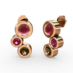 Vinda Küpe - Dumanlı kuvars, kök yakut ve rodolit garnet 14 ayar rose altın küpe #1p10up1