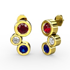 Lab safir, garnet ve swarovski 14 ayar altın küpe