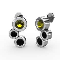 Siyah zirkon ve peridot 18 ayar beyaz altın küpe