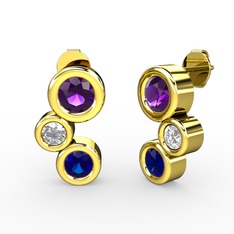 Vinda Küpe - Lab safir, ametist ve swarovski 8 ayar altın küpe #1pr6n10