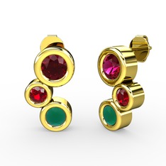 Vinda Küpe - Kök zümrüt, rodolit garnet ve garnet 18 ayar altın küpe #1ptldu9
