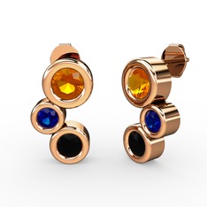 Siyah zirkon, sitrin ve lab safir 14 ayar rose altın küpe