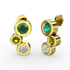 Vinda Küpe - Beyaz zirkon, yeşil kuvars ve peridot 8 ayar altın küpe #1pvnseb