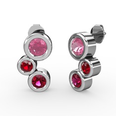 Rodolit garnet, pembe kuvars ve garnet 14 ayar beyaz altın küpe