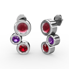 Vinda Küpe - Garnet, kök yakut ve ametist 14 ayar beyaz altın küpe #1pzf2lf