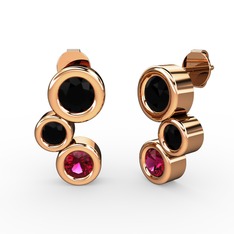 Rodolit garnet ve siyah zirkon 14 ayar rose altın küpe