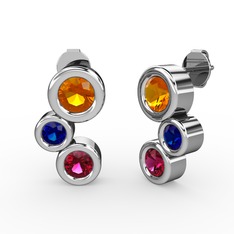 Rodolit garnet, sitrin ve lab safir 14 ayar beyaz altın küpe