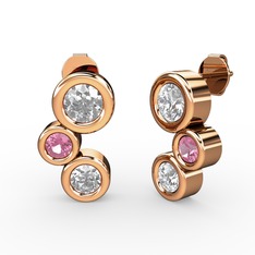 Vinda Küpe - Pırlanta, swarovski ve pembe kuvars 8 ayar rose altın küpe (1 karat) #1qh7jrj