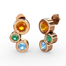 Vinda Küpe - Akuamarin, sitrin ve yeşil kuvars 8 ayar rose altın küpe #1qisn57