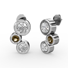 Vinda Küpe - Swarovski, beyaz zirkon ve dumanlı kuvars 14 ayar beyaz altın küpe #1qkvg1u