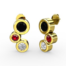 Vinda Küpe - Swarovski, siyah zirkon ve garnet 8 ayar altın küpe #1qlb94c