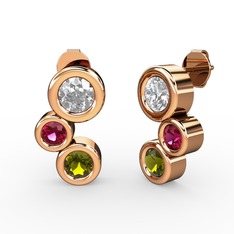 Peridot, swarovski ve rodolit garnet 925 ayar rose altın kaplama gümüş küpe