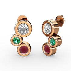 Vinda Küpe - Kök yakut, pırlanta ve yeşil kuvars 8 ayar rose altın küpe (1.84 karat) #1qs27ij