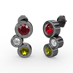 Vinda Küpe - Peridot, garnet ve swarovski 925 ayar siyah rodyum kaplama gümüş küpe #1qsk76p