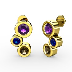 Dumanlı kuvars, ametist ve lab safir 925 ayar altın kaplama gümüş küpe