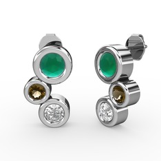 Swarovski, kök zümrüt ve dumanlı kuvars 14 ayar beyaz altın küpe