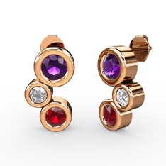 Garnet, ametist ve beyaz zirkon 925 ayar rose altın kaplama gümüş küpe