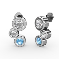 Akuamarin, beyaz zirkon ve swarovski 925 ayar gümüş küpe