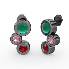Vinda Küpe - Garnet, kök zümrüt ve pembe kuvars 925 ayar siyah rodyum kaplama gümüş küpe #1rg8aot