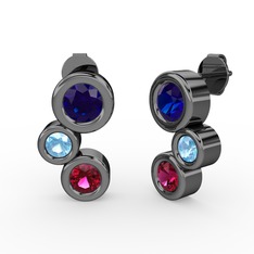 Vinda Küpe - Rodolit garnet, lab safir ve akuamarin 925 ayar siyah rodyum kaplama gümüş küpe #1rj408r