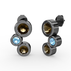 Vinda Küpe - Dumanlı kuvars ve akuamarin 925 ayar siyah rodyum kaplama gümüş küpe #1rl8p59