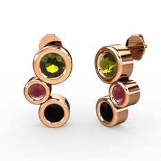 Vinda Küpe - Siyah zirkon, peridot ve kök yakut 14 ayar rose altın küpe #1rl99cr