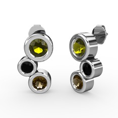 Vinda Küpe - Dumanlı kuvars, peridot ve siyah zirkon 14 ayar beyaz altın küpe #1rlf1vd