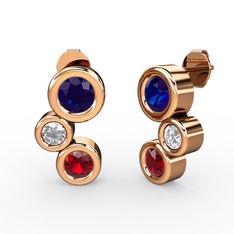 Garnet, lab safir ve swarovski 8 ayar rose altın küpe