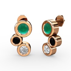 Swarovski, kök zümrüt ve siyah zirkon 14 ayar rose altın küpe