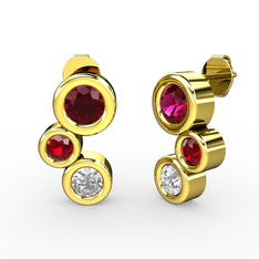 Pırlanta, rodolit garnet ve garnet 925 ayar altın kaplama gümüş küpe (1 karat)