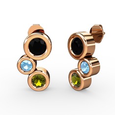 Peridot, siyah zirkon ve akuamarin 8 ayar rose altın küpe