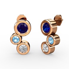 Vinda Küpe - Swarovski, lab safir ve akuamarin 14 ayar rose altın küpe #1sbo8qt