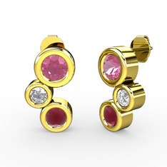 Vinda Küpe - Kök yakut, pembe kuvars ve pırlanta 18 ayar altın küpe (0.48 karat) #1sc7iw7