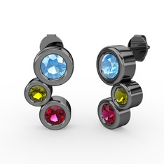 Vinda Küpe - Rodolit garnet, akuamarin ve peridot 925 ayar siyah rodyum kaplama gümüş küpe #1sdhb5q