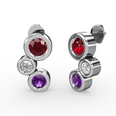 Vinda Küpe - Ametist, garnet ve pırlanta 925 ayar gümüş küpe (0.48 karat) #1sfmcvm