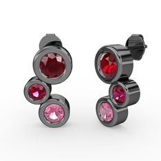 Pembe kuvars, garnet ve rodolit garnet 925 ayar siyah rodyum kaplama gümüş küpe
