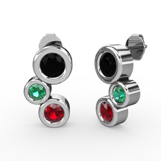 Garnet, siyah zirkon ve yeşil kuvars 8 ayar beyaz altın küpe