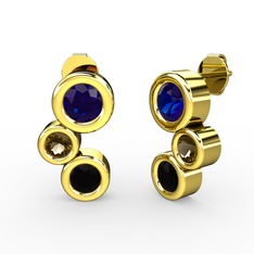 Vinda Küpe - Siyah zirkon, lab safir ve dumanlı kuvars 14 ayar altın küpe #1stpbbg