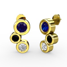 Vinda Küpe - Beyaz zirkon, lab safir ve siyah zirkon 925 ayar altın kaplama gümüş küpe #1syzm66