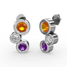 Vinda Küpe - Ametist, sitrin ve pırlanta 925 ayar gümüş küpe (0.48 karat) #1t6dzf9