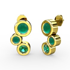 Yeşil kuvars ve kök zümrüt 925 ayar altın kaplama gümüş küpe