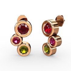Vinda Küpe - Peridot, garnet ve rodolit garnet 14 ayar rose altın küpe #1tavnq9