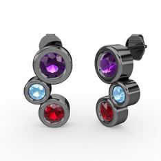 Garnet, ametist ve akuamarin 925 ayar siyah rodyum kaplama gümüş küpe