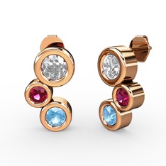 Vinda Küpe - Akuamarin, swarovski ve rodolit garnet 8 ayar rose altın küpe #1u230lo