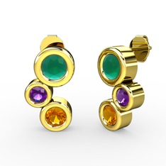 Vinda Küpe - Sitrin, kök zümrüt ve ametist 14 ayar altın küpe #1u43g48