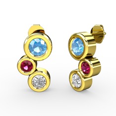 Pırlanta, akuamarin ve rodolit garnet 14 ayar altın küpe (1 karat)